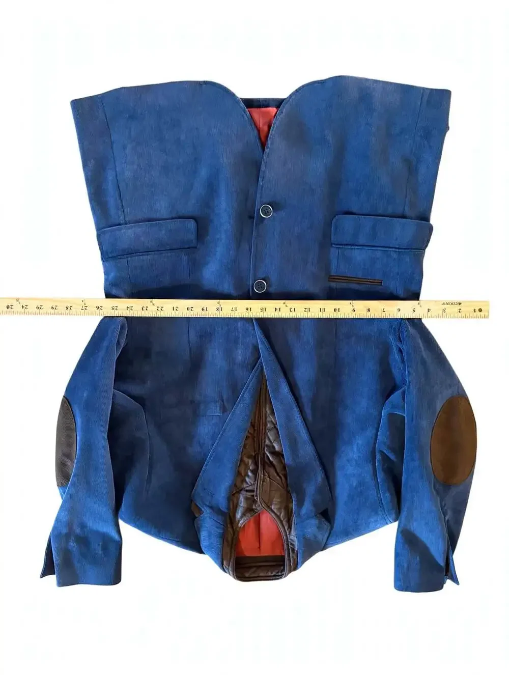 English Laundry Blazer M 42R Blue Corduroy Elbow Patches Quilted Vest Front